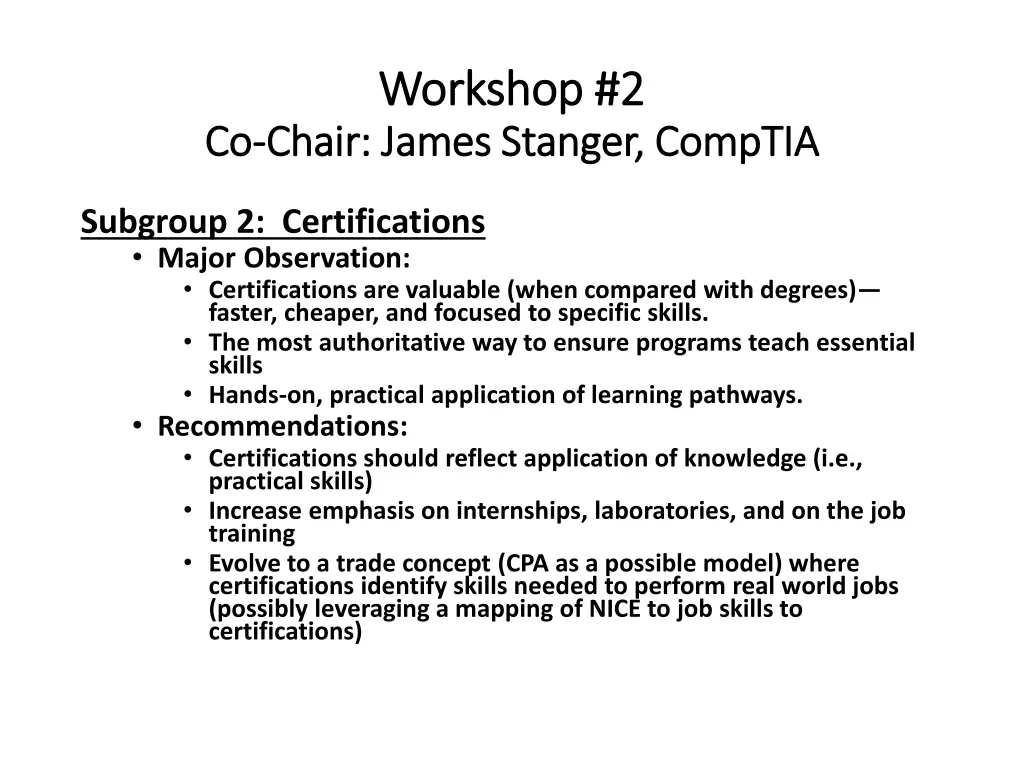 workshop 2 workshop 2 chair james stanger comptia