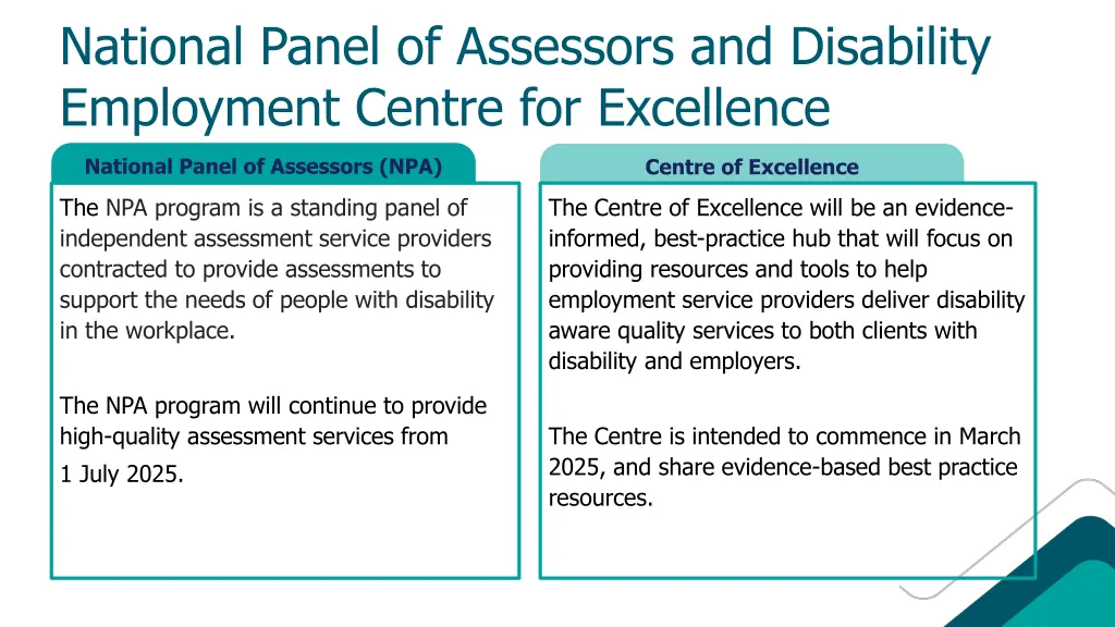 national panel of assessors and disability