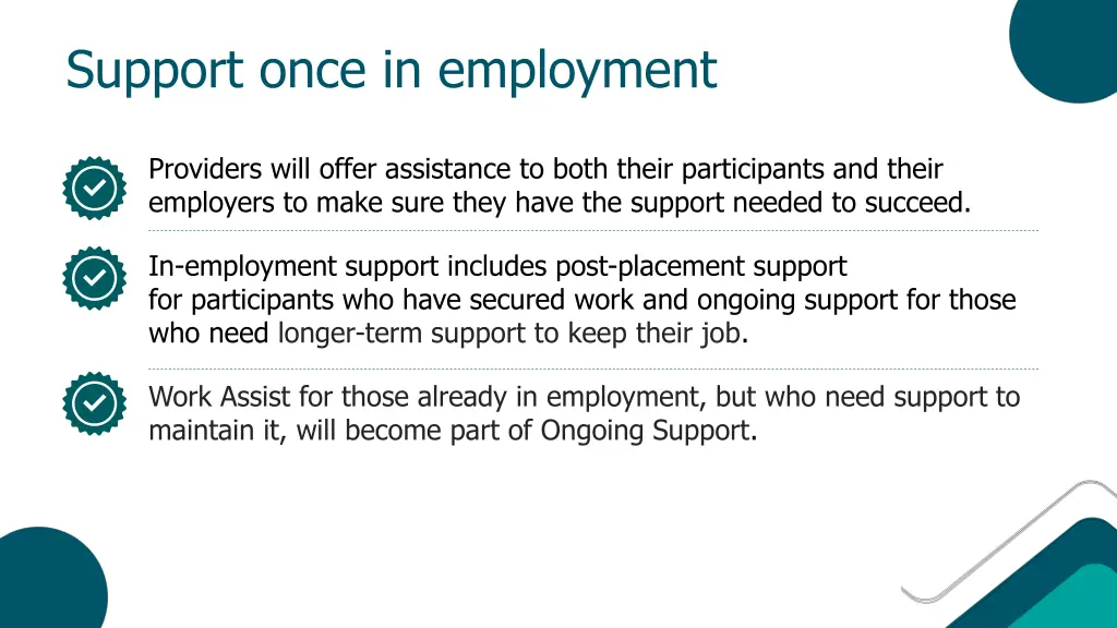 support once in employment