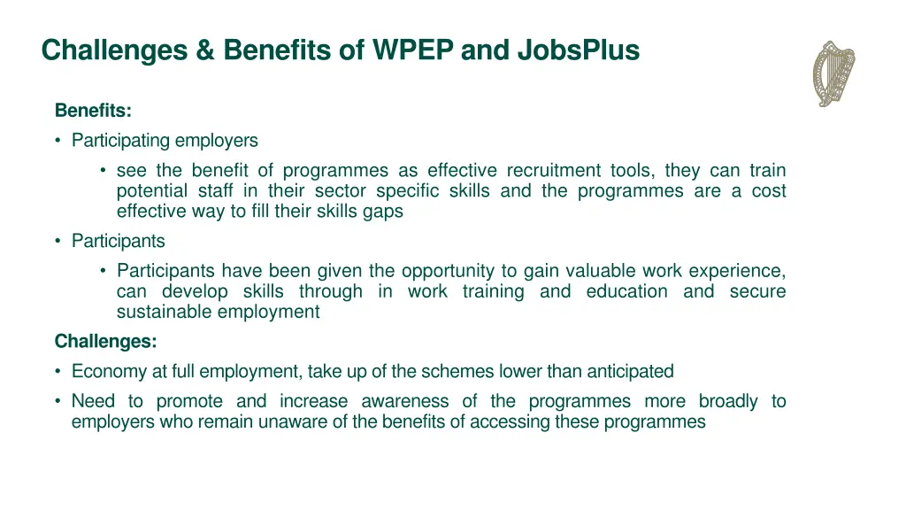 challenges benefits of wpep and jobsplus