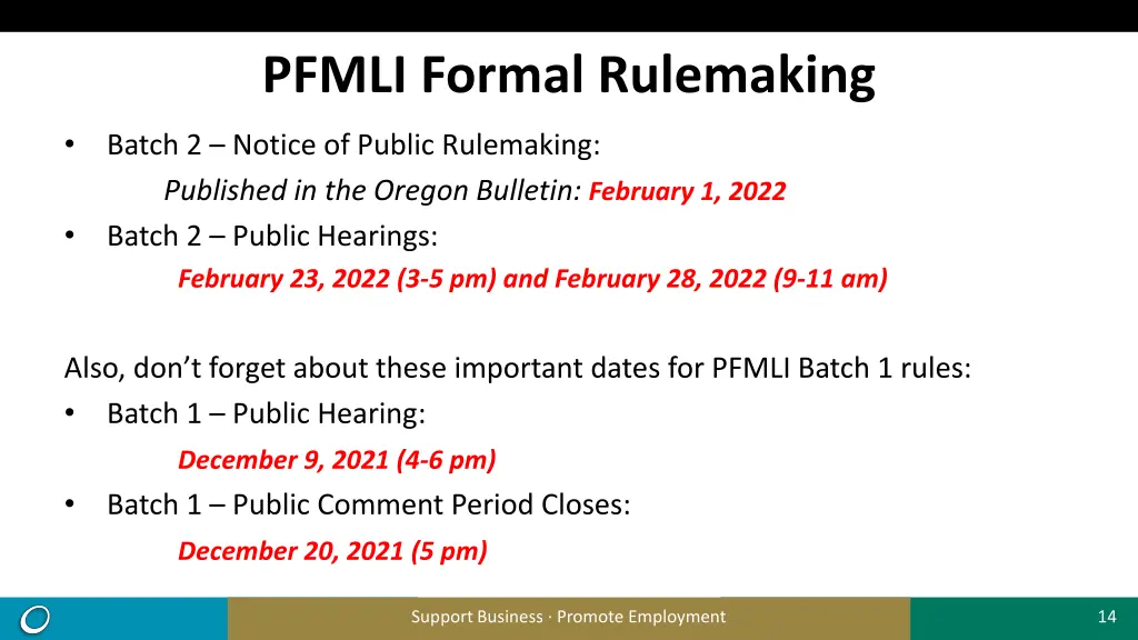 pfmli formal rulemaking