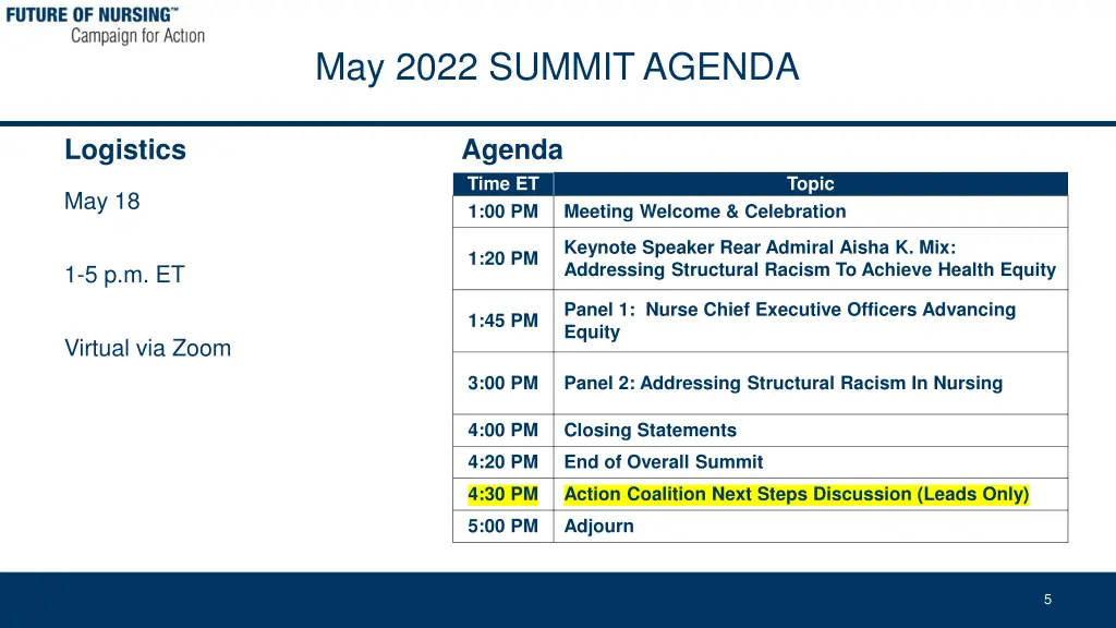 may 2022 summit agenda