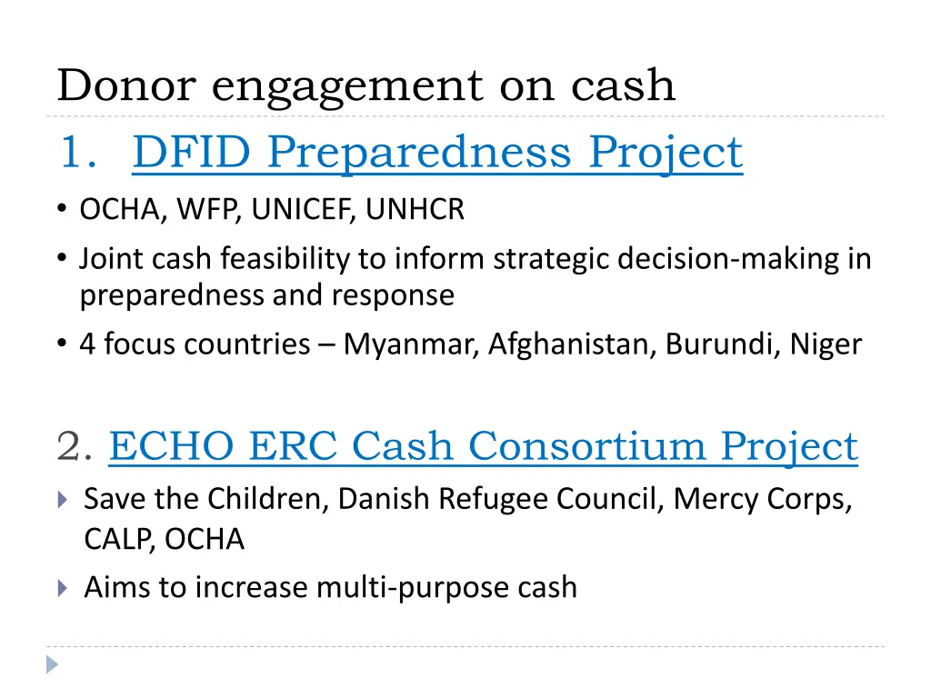 donor engagement on cash 1 dfid preparedness