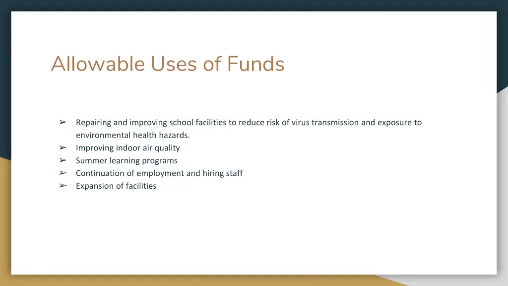 allowable uses of funds