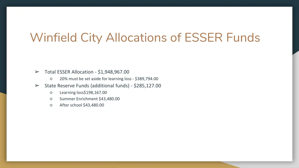 winfield city allocations of esser funds