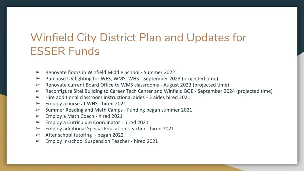 winfield city district plan and updates for esser