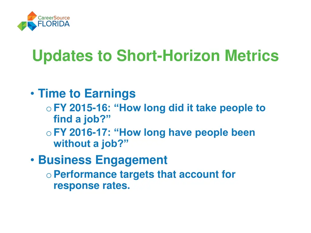 updates to short horizon metrics