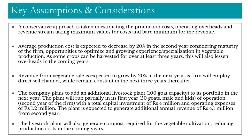 key assumptions considerations 1