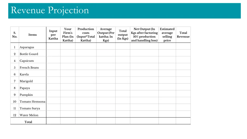 revenue projection