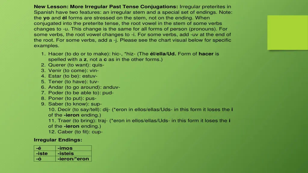 new lesson more irregular past tense conjugations