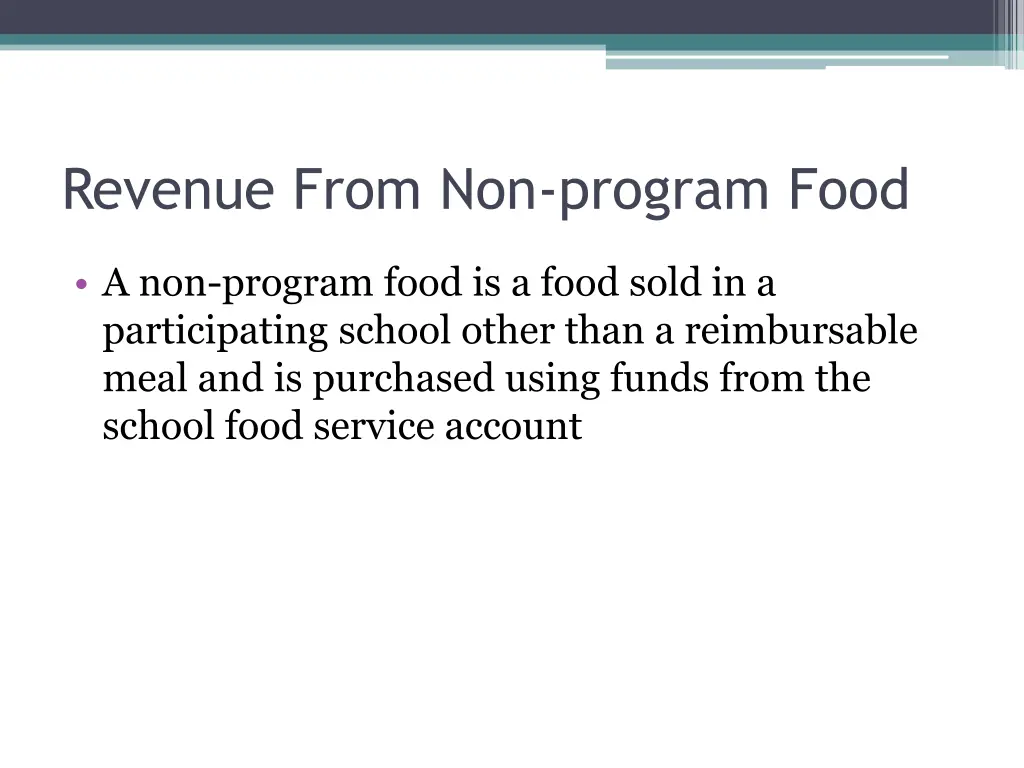 revenue from non program food 1