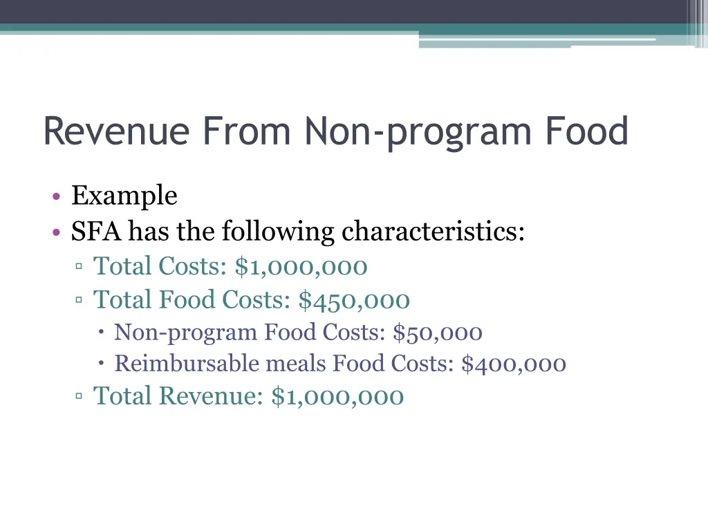 revenue from non program food 3