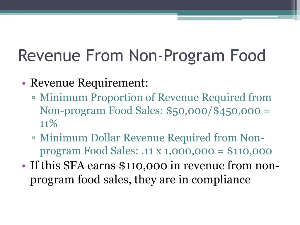 revenue from non program food 4