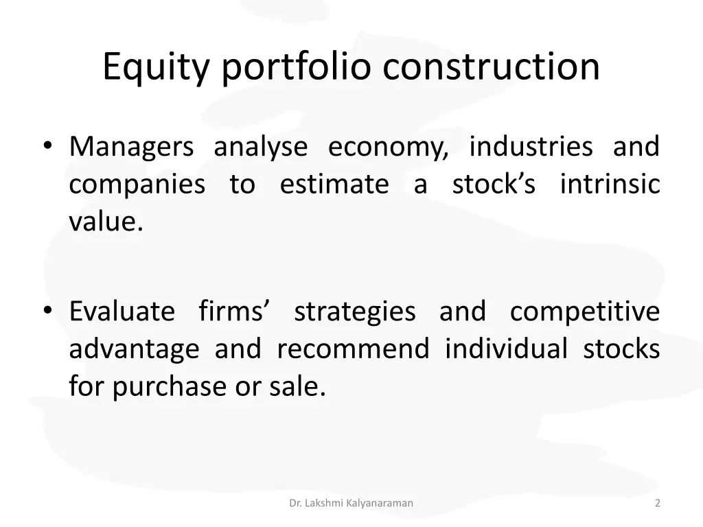 equity portfolio construction