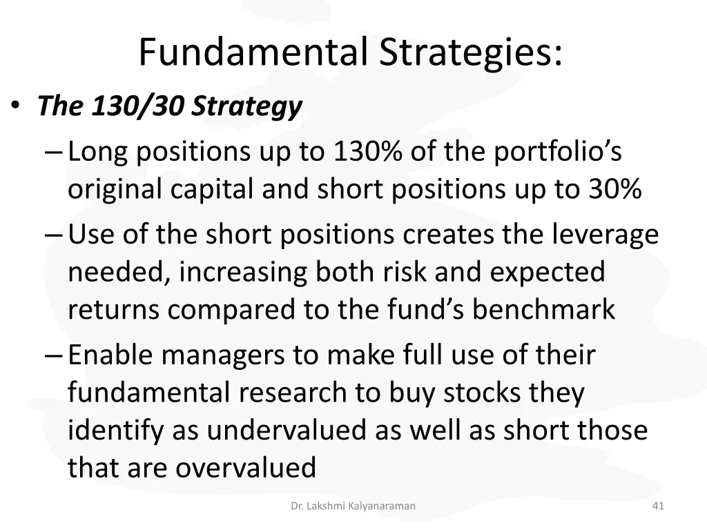 fundamental strategies the 130 30 strategy long