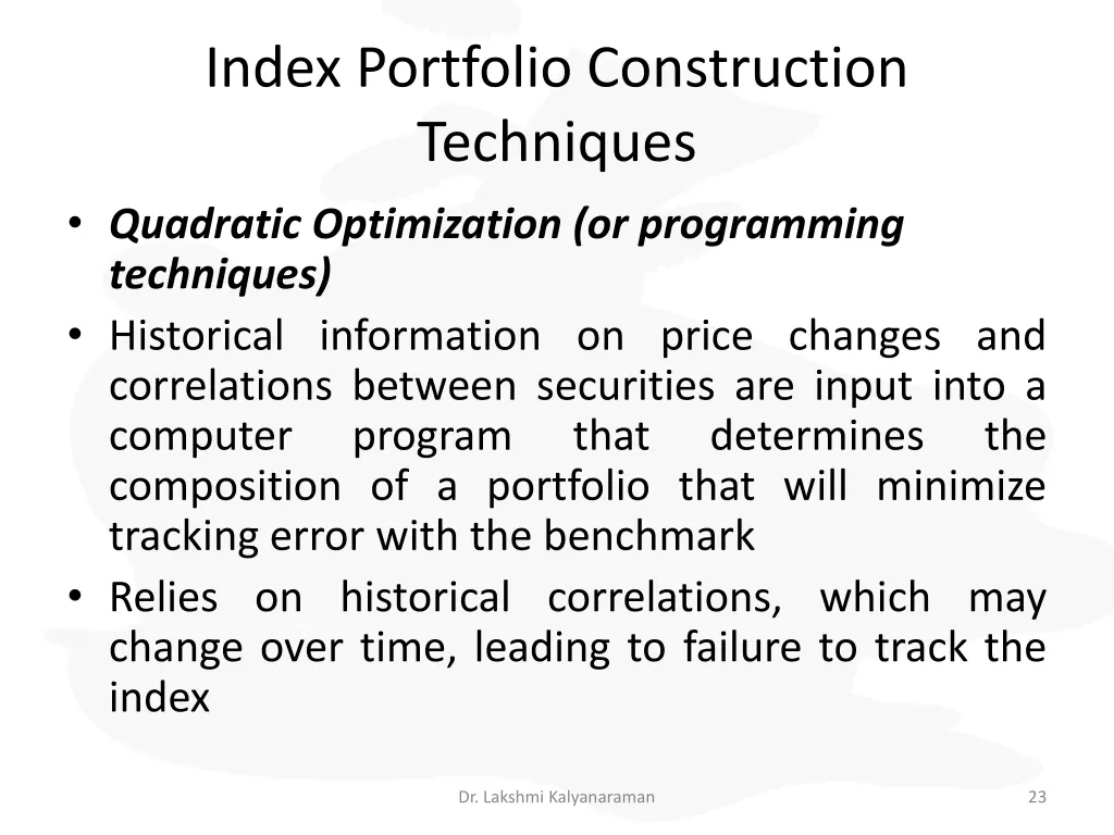 index portfolio construction techniques quadratic