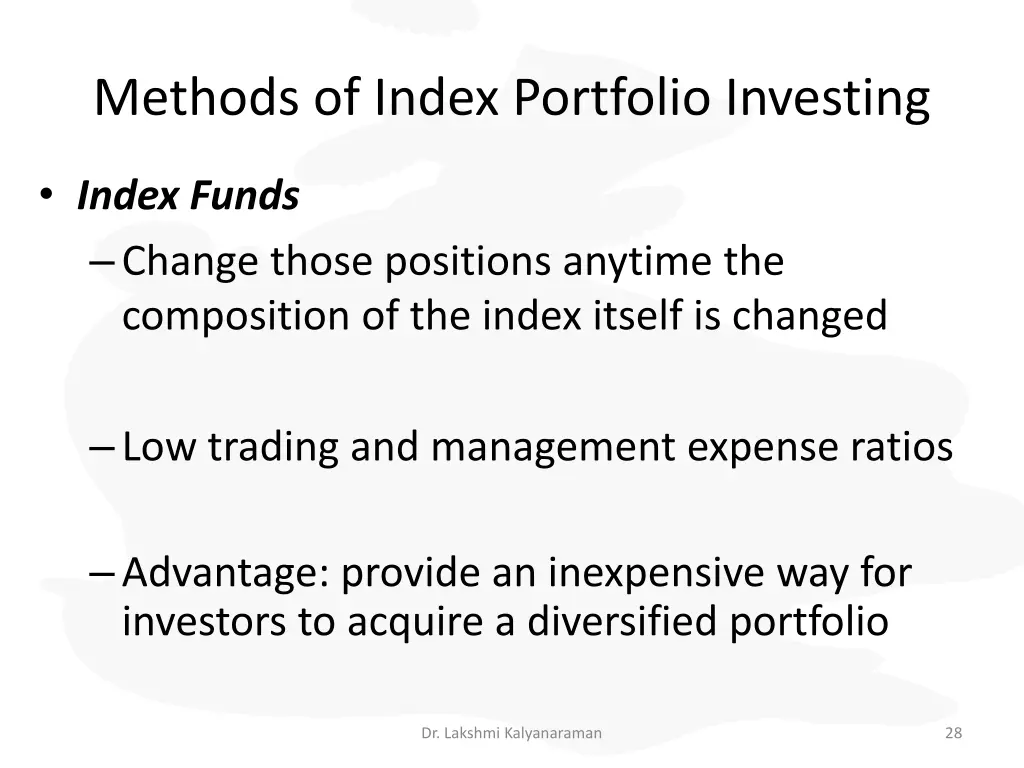 methods of index portfolio investing 1