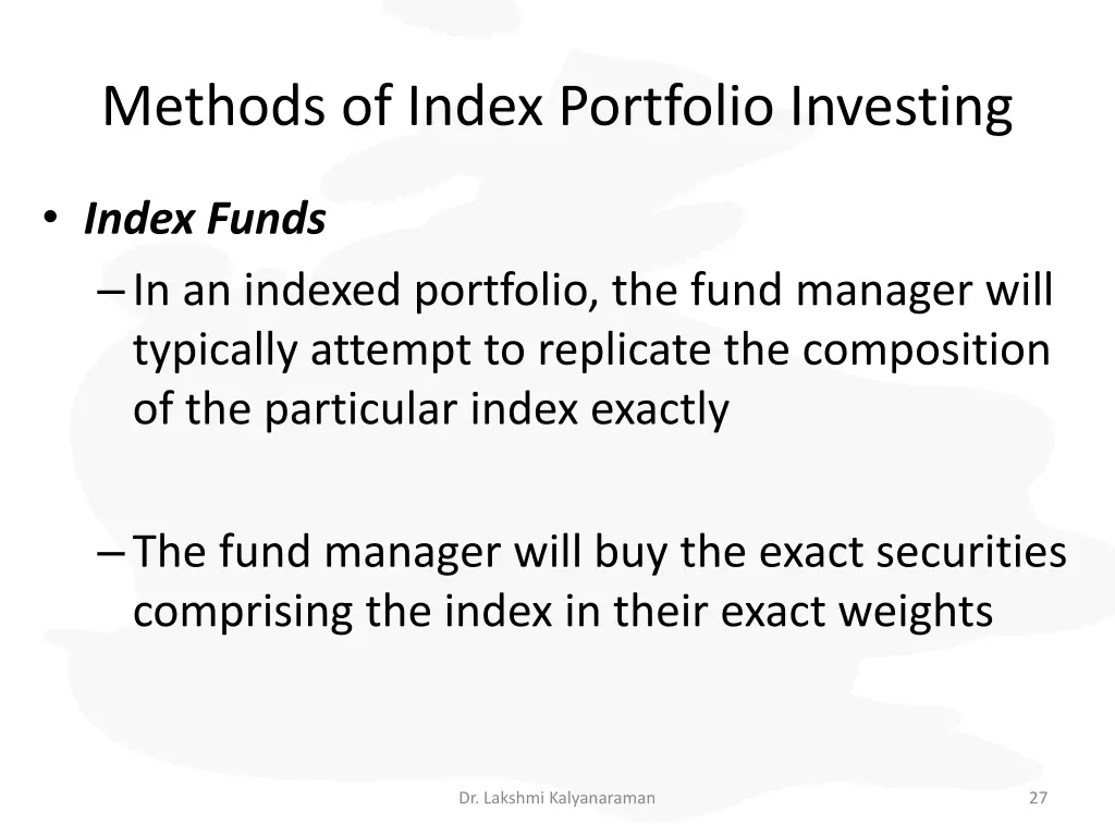 methods of index portfolio investing