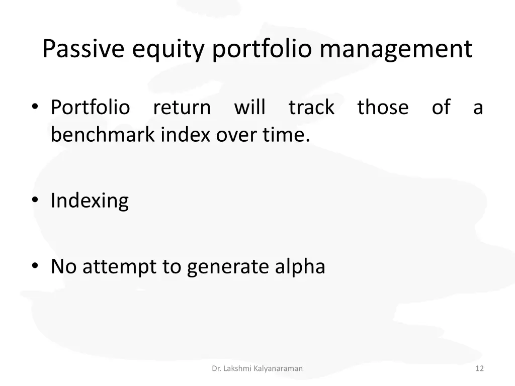 passive equity portfolio management