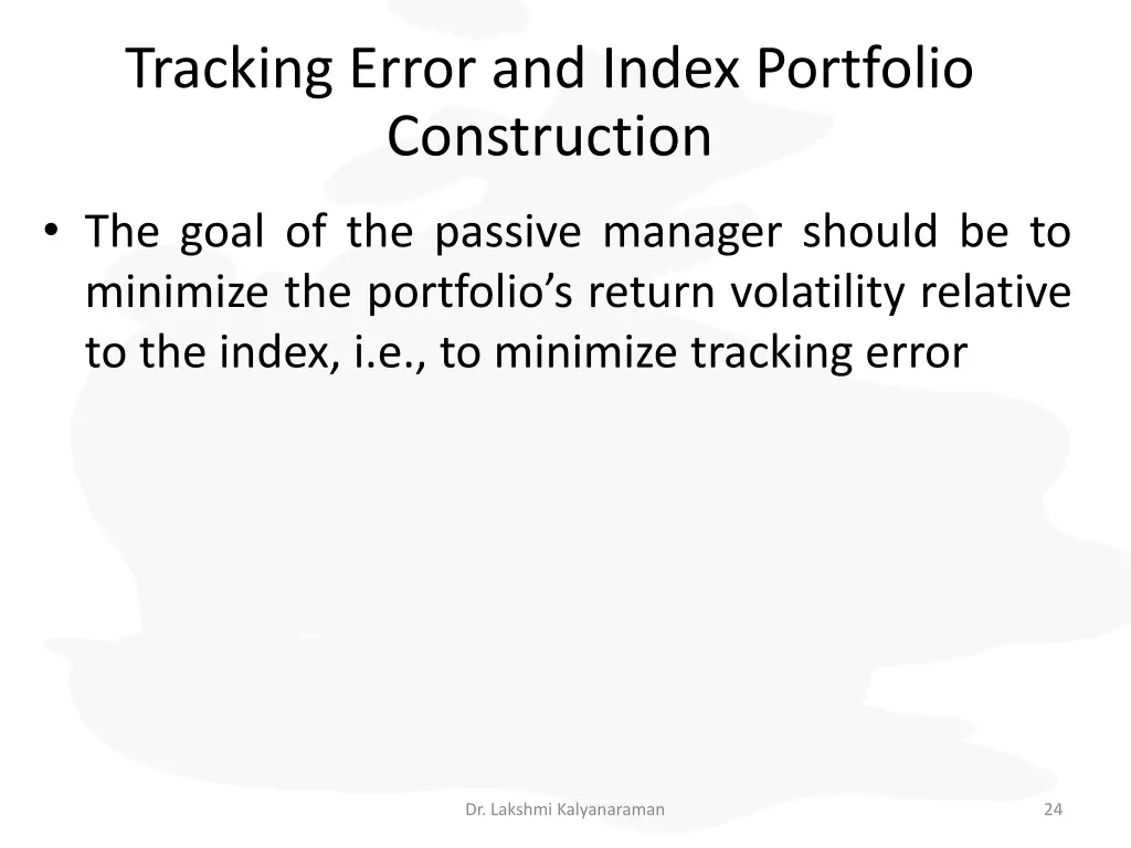 tracking error and index portfolio construction