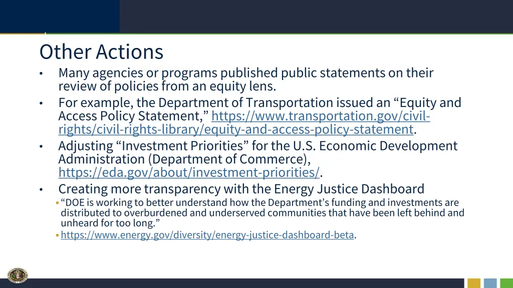 other actions many agencies or programs published