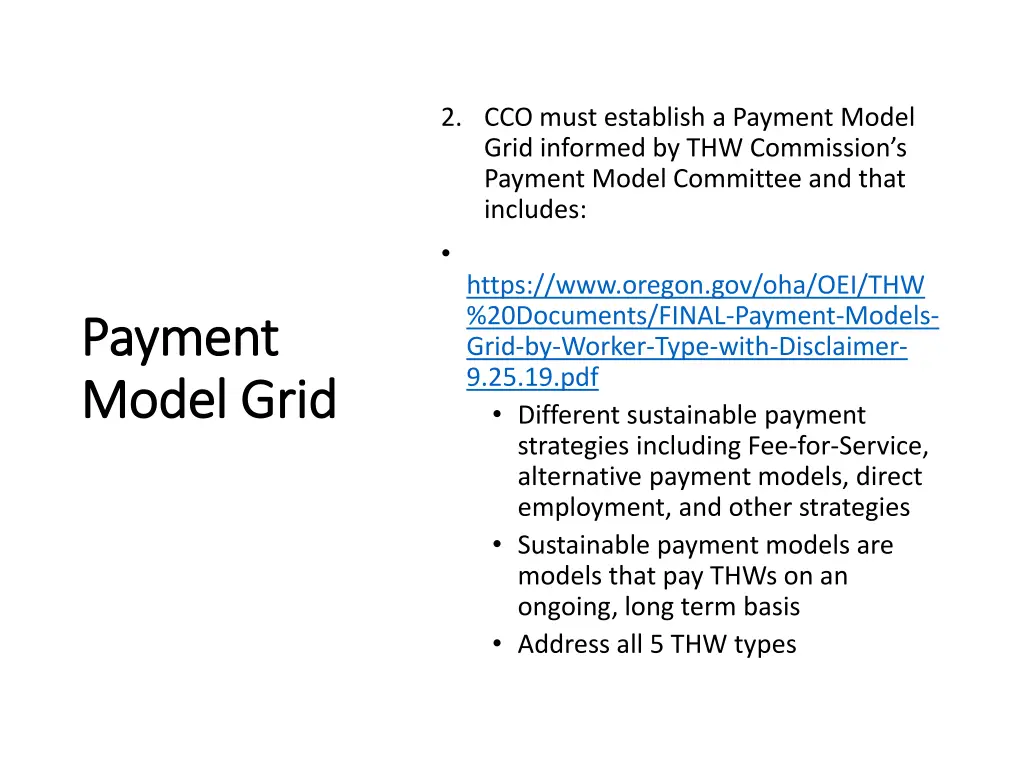 2 cco must establish a payment model grid