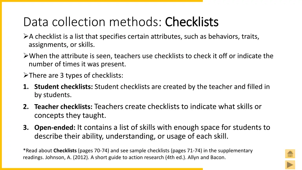 data collection methods checklists a checklist