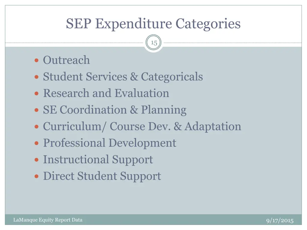 sep expenditure categories