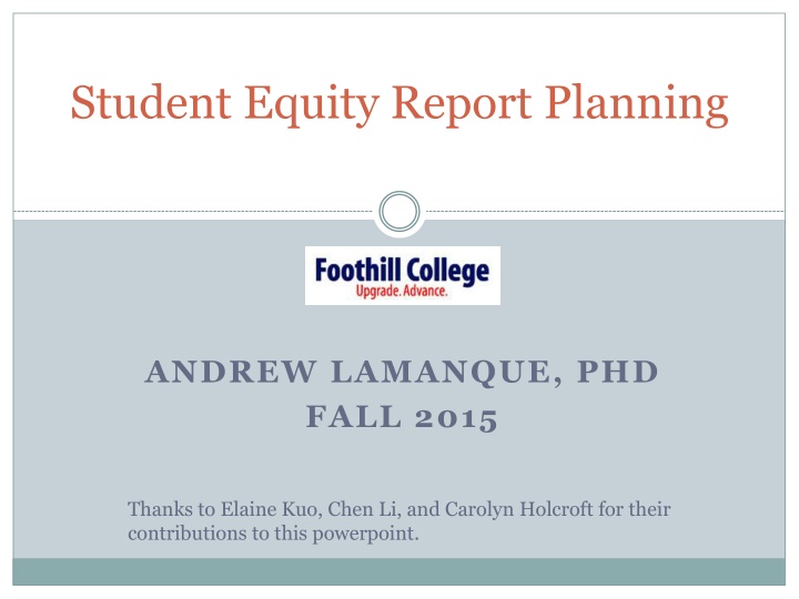 student equity report planning