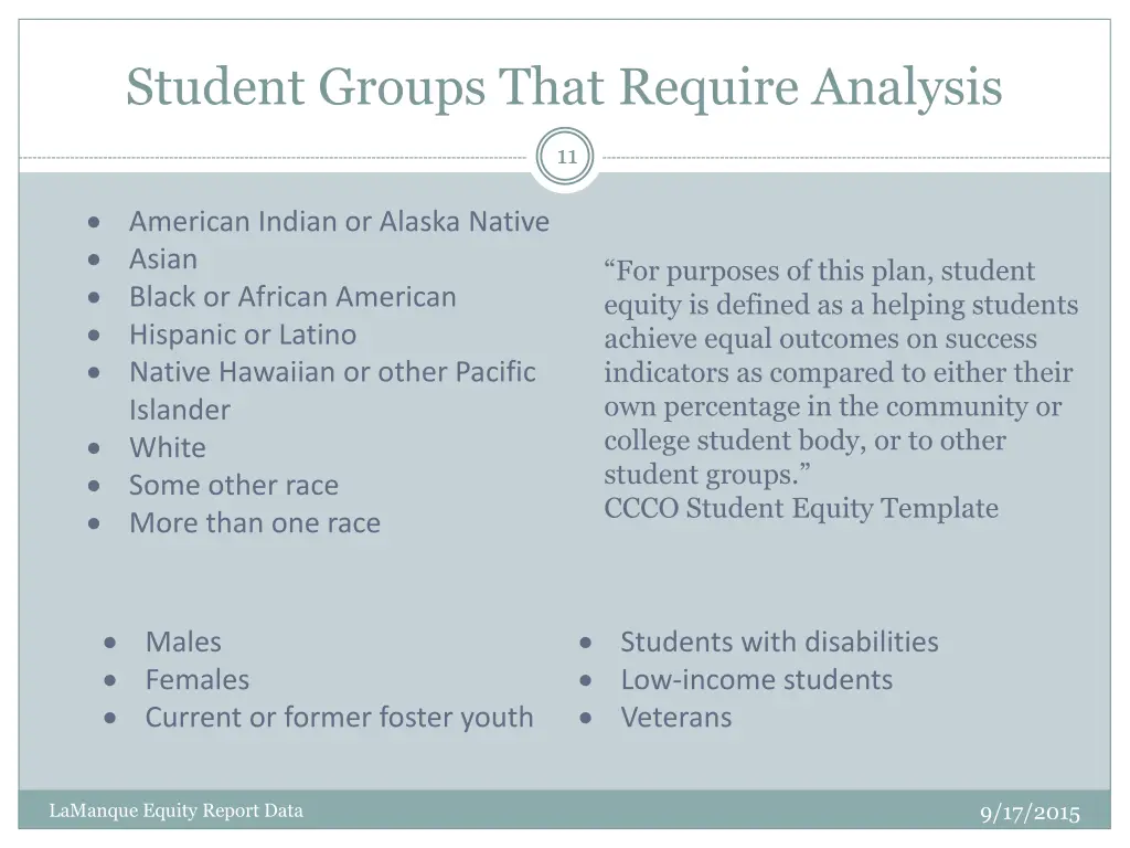 student groups that require analysis