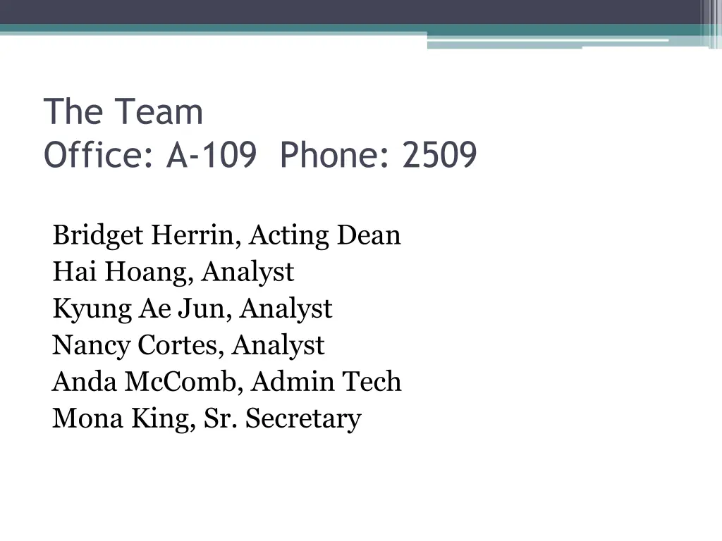 the team office a 109 phone 2509