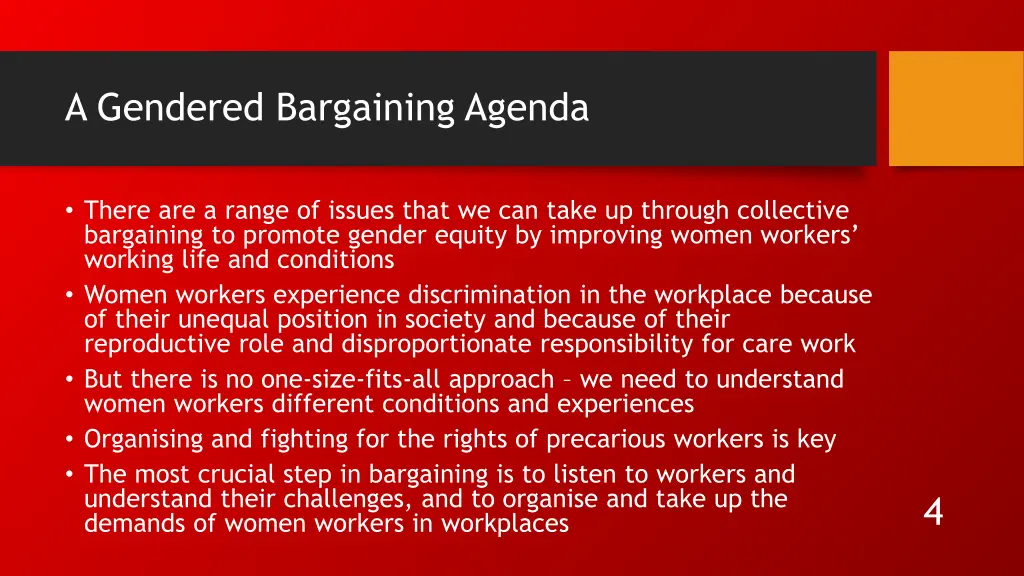 a gendered bargaining agenda