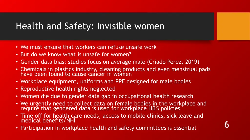 health and safety invisible women