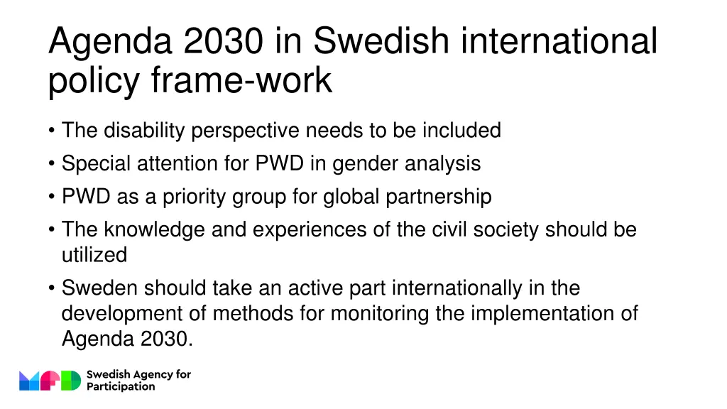 agenda 2030 in swedish international policy frame