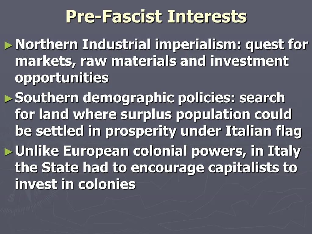 pre fascist interests