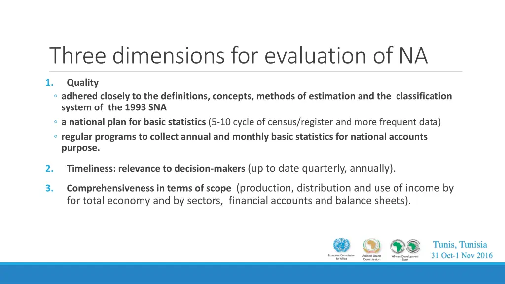 three dimensions for evaluation of na 1