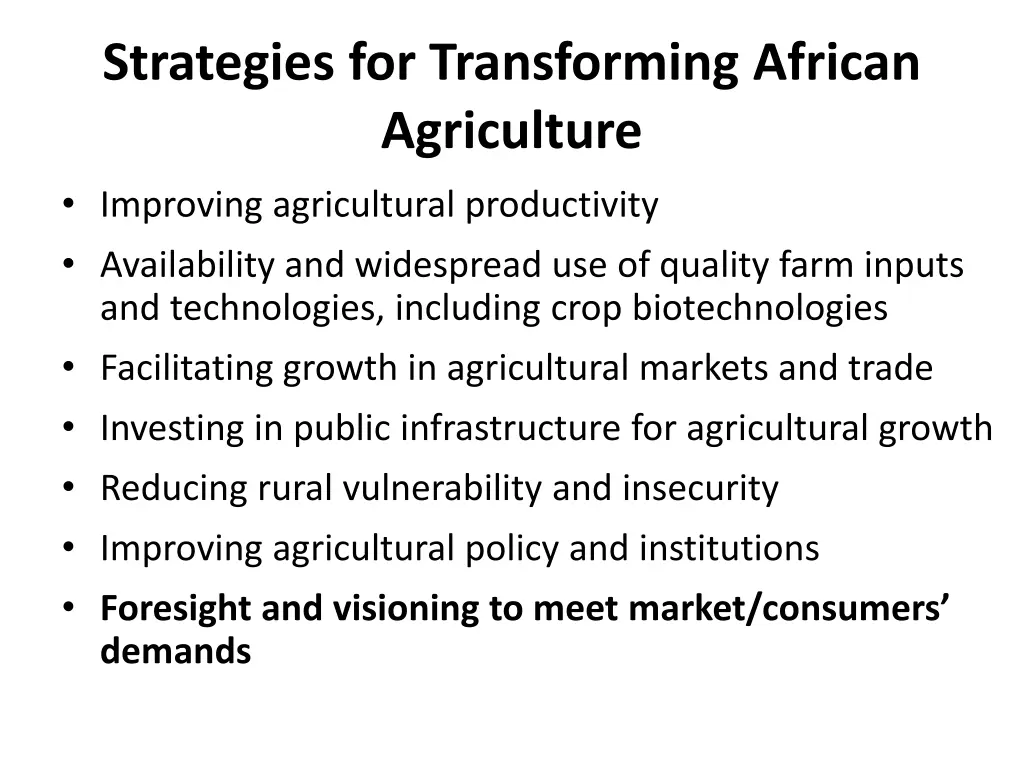 strategies for transforming african agriculture