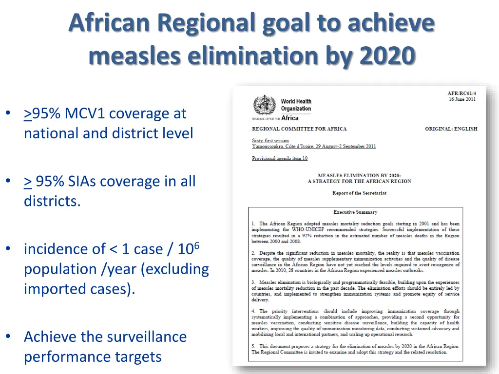 african regional goal to achieve measles