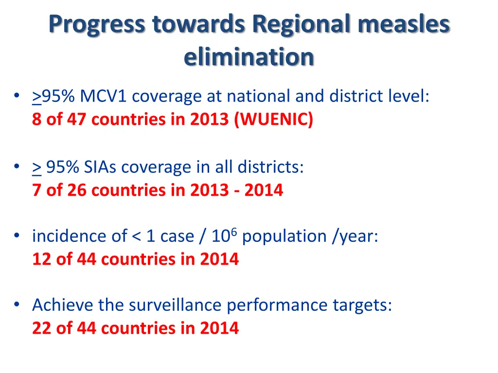 progress towards regional measles elimination