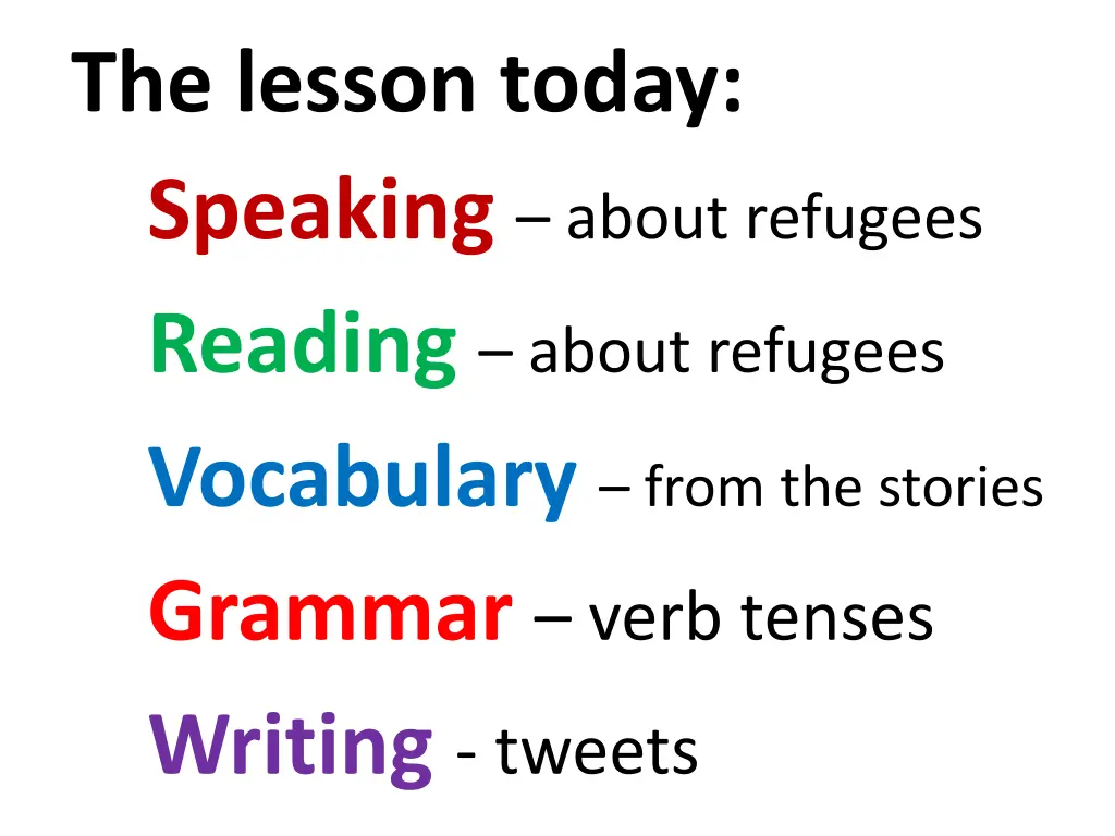 the lesson today speaking about refugees reading