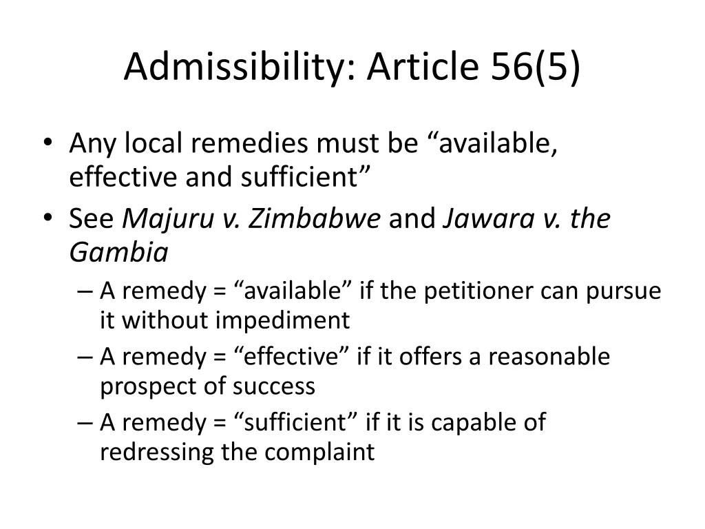 admissibility article 56 5