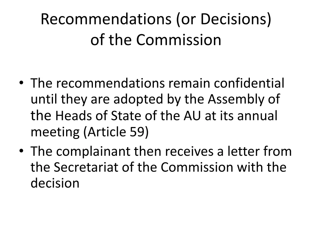 recommendations or decisions of the commission 1