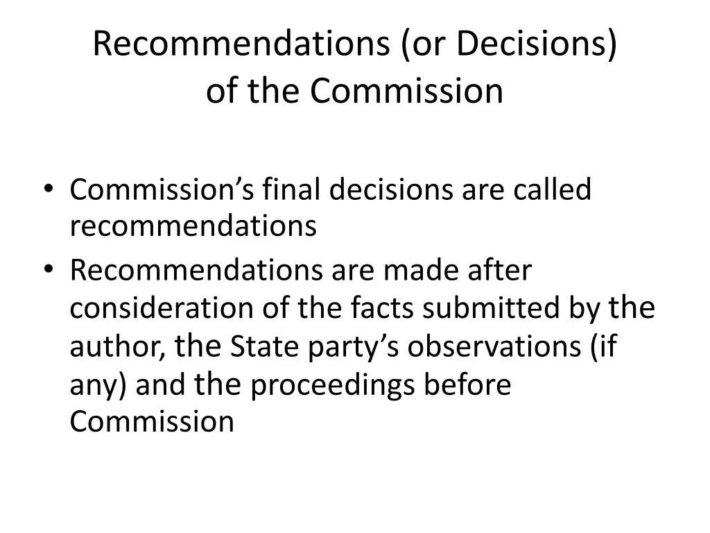 recommendations or decisions of the commission