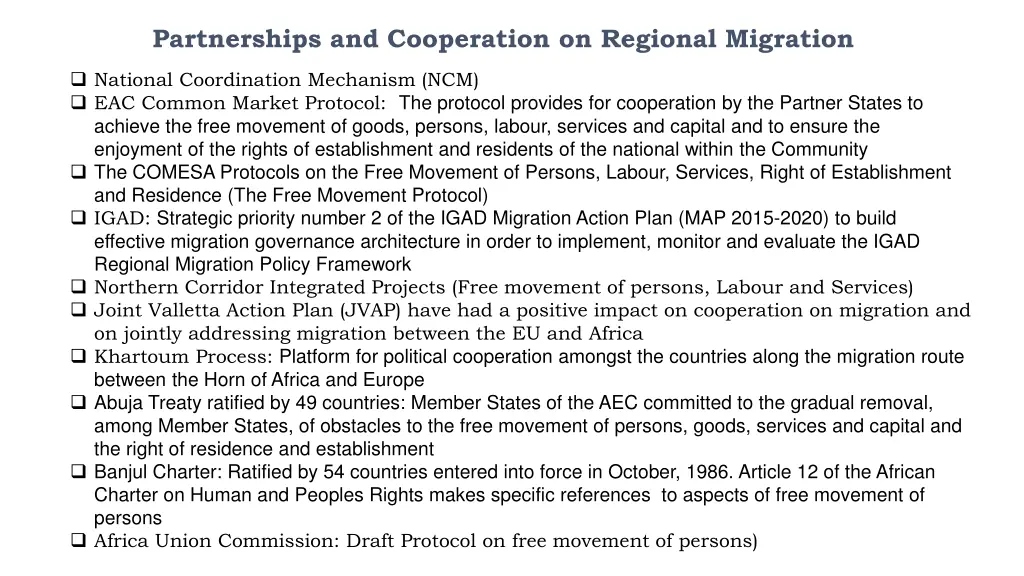 partnerships and cooperation on regional migration