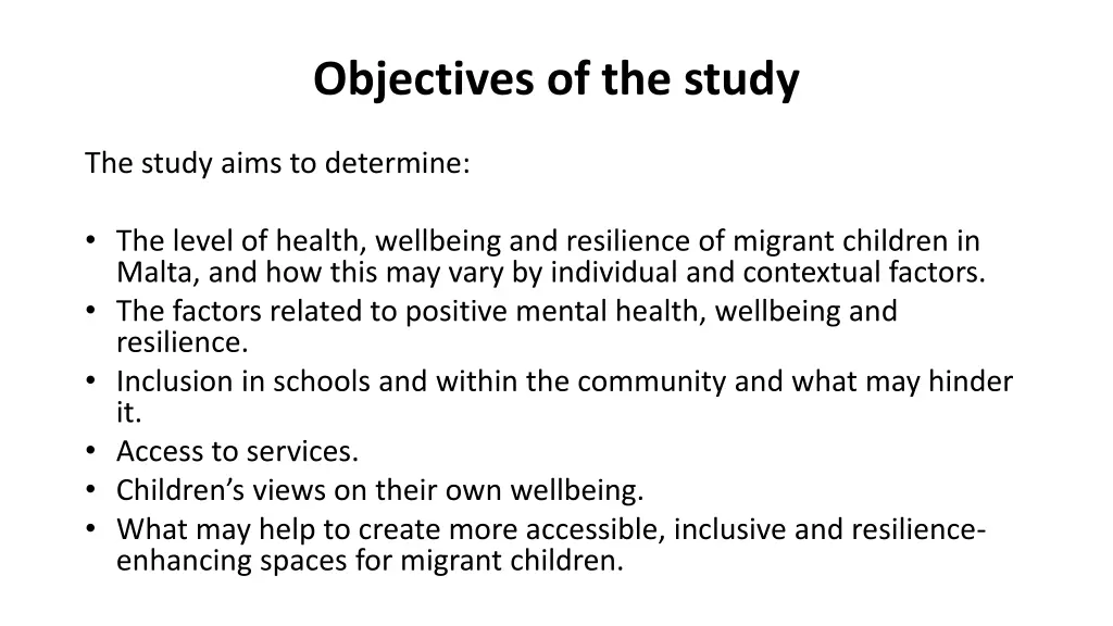 objectives of the study