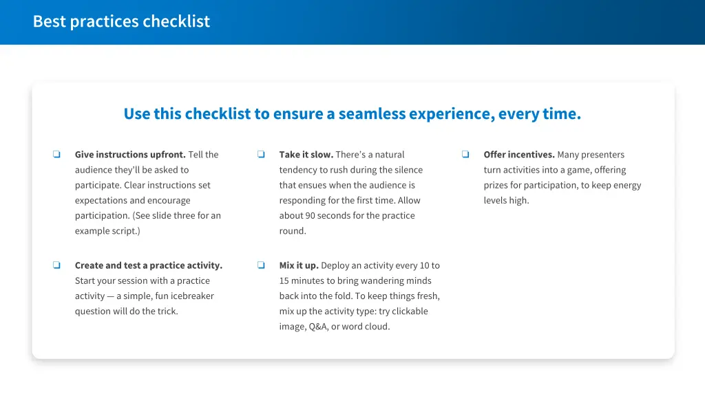 best practices checklist