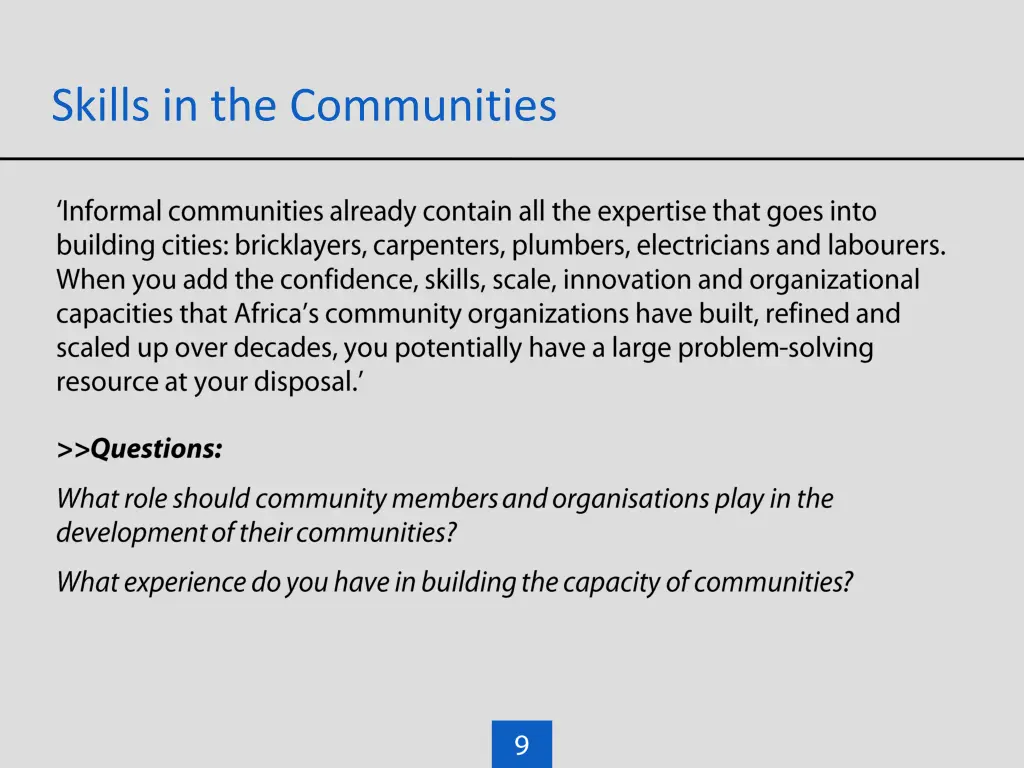 skills in the communities