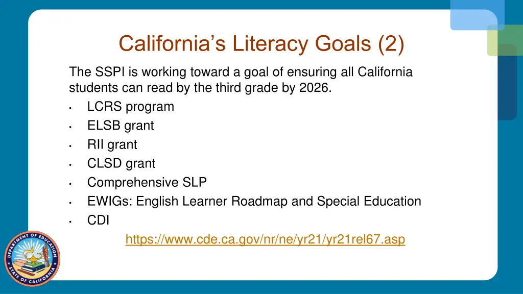 california s literacy goals 2