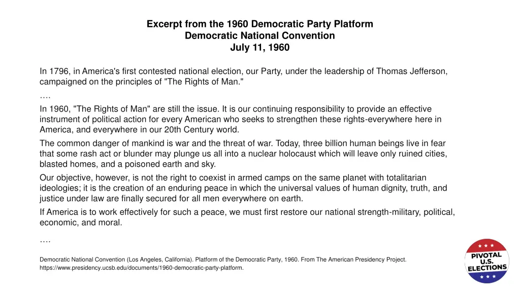 excerpt from the 1960 democratic party platform