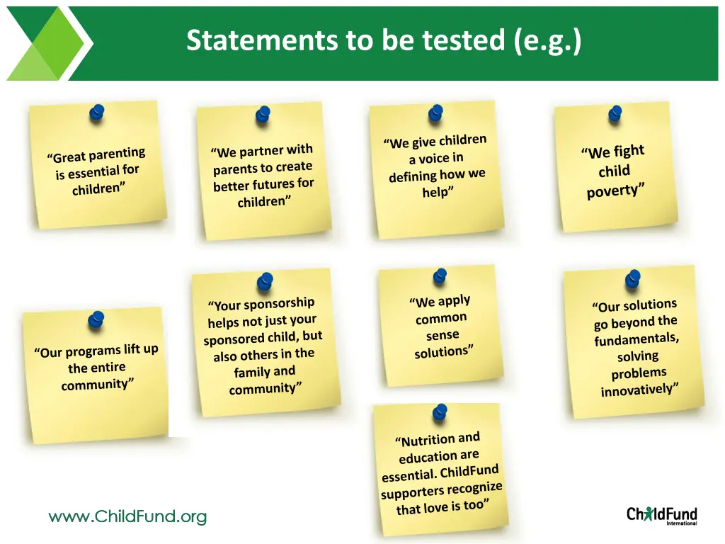 statements to be tested e g